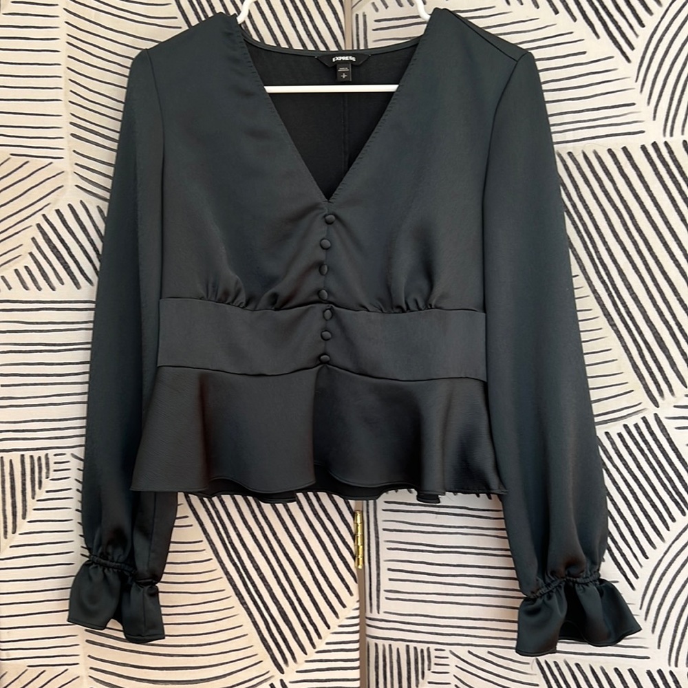 Express long sleeve green silky top small